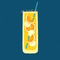 Mocktail with orange fruit. Vector illustration with texture and noise in retro style Royalty Free Stock Photo