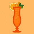 Mocktail with orange, mint and cinnamon. Hurricane glass. Alcohol drink with citrus