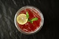 Mocktail - Strawberry Soda with Slice Lemon and Mint Leaf Royalty Free Stock Photo