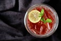 Mocktail - Strawberry Soda with Slice Lemon and Mint Leaf Royalty Free Stock Photo