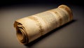 Mockup of an ancien parchment sroll on alpha transparent background. AI generated