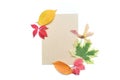 Mockup Autumn leaves frame and kraft sheet of paper for place your text. Fall elements for Thanksgiving day design