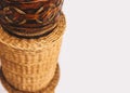 Mockup backdrop background with handmade wicker baskets at side