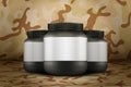 Mockup Background of Sport Nutrition Container. Whey Protein and Gainer. Royalty Free Stock Photo