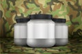 Mockup Background of Sport Nutrition Container. Whey Protein and Gainer. Royalty Free Stock Photo