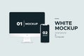 Banner mockup iMac and IPhone  isolated on background. Royalty Free Stock Photo