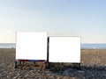 Mockup on the beach. Notice on the changing cabin. Resort mockup. Empty space for bid pictures