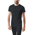 Mockup of black compression pants and t-shirt on a sporty man with a beard, for design, pattern, front