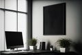 Mockup of black frame in office interior Royalty Free Stock Photo