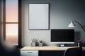 Mockup of black frame in office interior Royalty Free Stock Photo