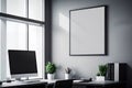 Mockup of black frame in office interior Royalty Free Stock Photo