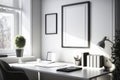 Mockup of black frame in office interior Royalty Free Stock Photo