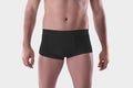 Mockup of black male boxers on the athletic body of a guy, brief underwear, isolated on background Royalty Free Stock Photo