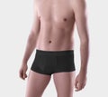 Mockup of black male boxers on the athletic body of a guy, brief underwear, isolated on background Royalty Free Stock Photo