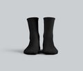 Mockup of black medium socks 3D rendering, front view, for design, print, pattern, branding, advertising