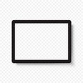 Mockup of black portable tablet with blank screen.