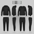 Mockup of the Black sportswear hoodie and trousers in four dimensions Royalty Free Stock Photo