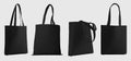 Mockup of black totebag, 3d rendering, isolated on white background