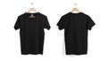 Mockup blank black T-shirt hanger isolated on white background Royalty Free Stock Photo