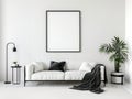 Mockup of blank frame in interior, modern black and white Scandinavian design of living room with minimalistic furniture Royalty Free Stock Photo