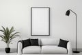 Mockup of blank frame in interior, modern black and white Scandinavian design of living room with minimalistic furniture Royalty Free Stock Photo