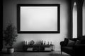 Mockup of blank horizontal frame in dark gothic interior Royalty Free Stock Photo