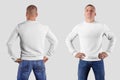 Mockup blank male heather on a man in blue jeans isolated on a white background, front and back view Royalty Free Stock Photo