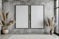 Mockup: Blank Poster Frame on Concrete Living Room Wall Royalty Free Stock Photo