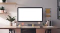 Mockup blank screen computer desktop at home. Generative AI