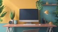Mockup blank screen computer desktop at home. Generative AI