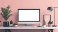 Mockup blank screen computer desktop at home. Generative AI