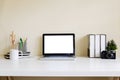 Mockup blank screen computer laptop on desk. Workspace. Royalty Free Stock Photo