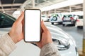 Mockup blank screen mobile phone for app or web site mockup promotion. Ideal for auto dealership, automobile service online, smart Royalty Free Stock Photo