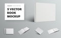 Mockup of blank vector book in white hardcover and landscape orientation, front and back view, isolated on gray background