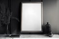 Mockup of blank horizontal frame in dark gothic interior Royalty Free Stock Photo
