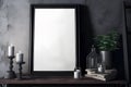 Mockup of blank horizontal frame in dark gothic interior Royalty Free Stock Photo