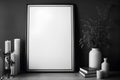 Mockup of blank horizontal frame in dark gothic interior Royalty Free Stock Photo