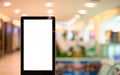 Mockup blank white screen advertising board or  showcase billboard in modern department store. Mock up billboard for your text Royalty Free Stock Photo