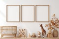 Minimalist Scandinavian Nursery with Natural Wood Frames and Cozy Toys Royalty Free Stock Photo
