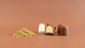 Mockup Brown Cannabis Chocolate Sweets And Green Hemp Protein Powder On Brown Background