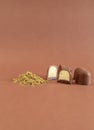 Mockup Brown Cannabis Chocolate Sweets And Green Hemp Protein Powder On Brown Background