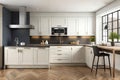 Mockup Built In Modern Kitchen Counter With Microwave And Oven Sink And Stove Fire. Kitchen Pantry Wooden Floor For. Generative AI Royalty Free Stock Photo