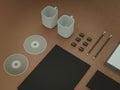 Mockup business template. Set of elements on the braun table.