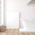 Mockup canvas in minimalist white bathroom interior