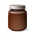 Mockup Chocolate Brown Glass Jar. Organic Baby Food Puree. Illustration Isolated On White Background. Mock Up Template Royalty Free Stock Photo