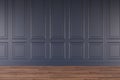 Mockup classic navy blue wall interior. Floor parquet. Digital illustration. 3d render