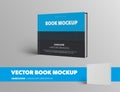 Mockup of a closed vector book standing on its side, in blue and black hardcover, for presentation design