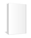 Mockup of a closed, vertically - standing book with pages on a white background. Perspective view.