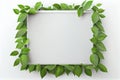 Mockup covered with green leaves white clean studio