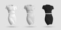 Mockup crop top, cycling shorts, compression suit 3D rendering in white, black, gray heather, isolated on background Royalty Free Stock Photo